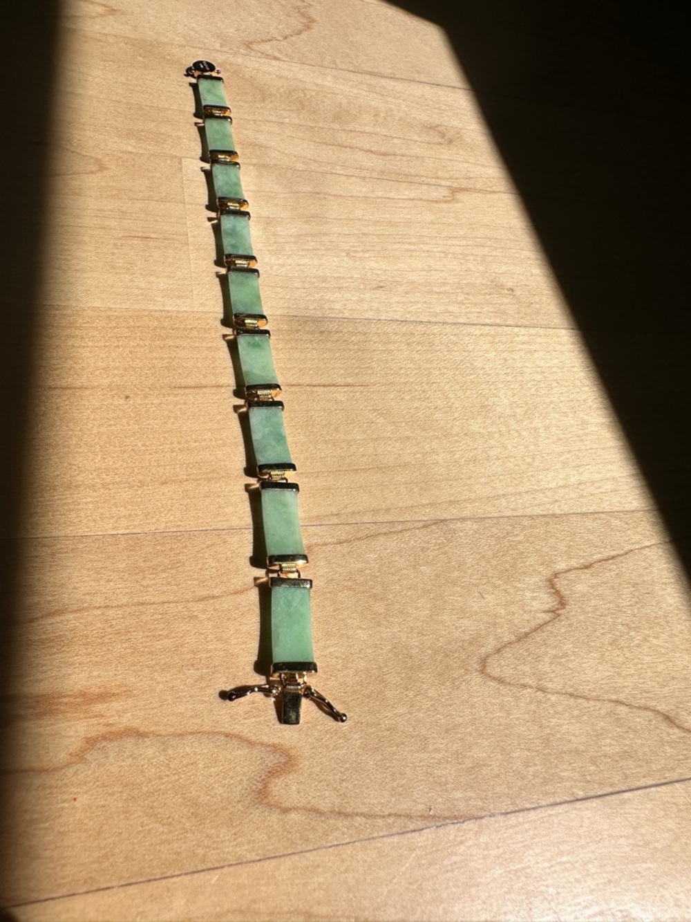 Jade & 10k gold plate link bracelet by Paj - Picture 2 of 5